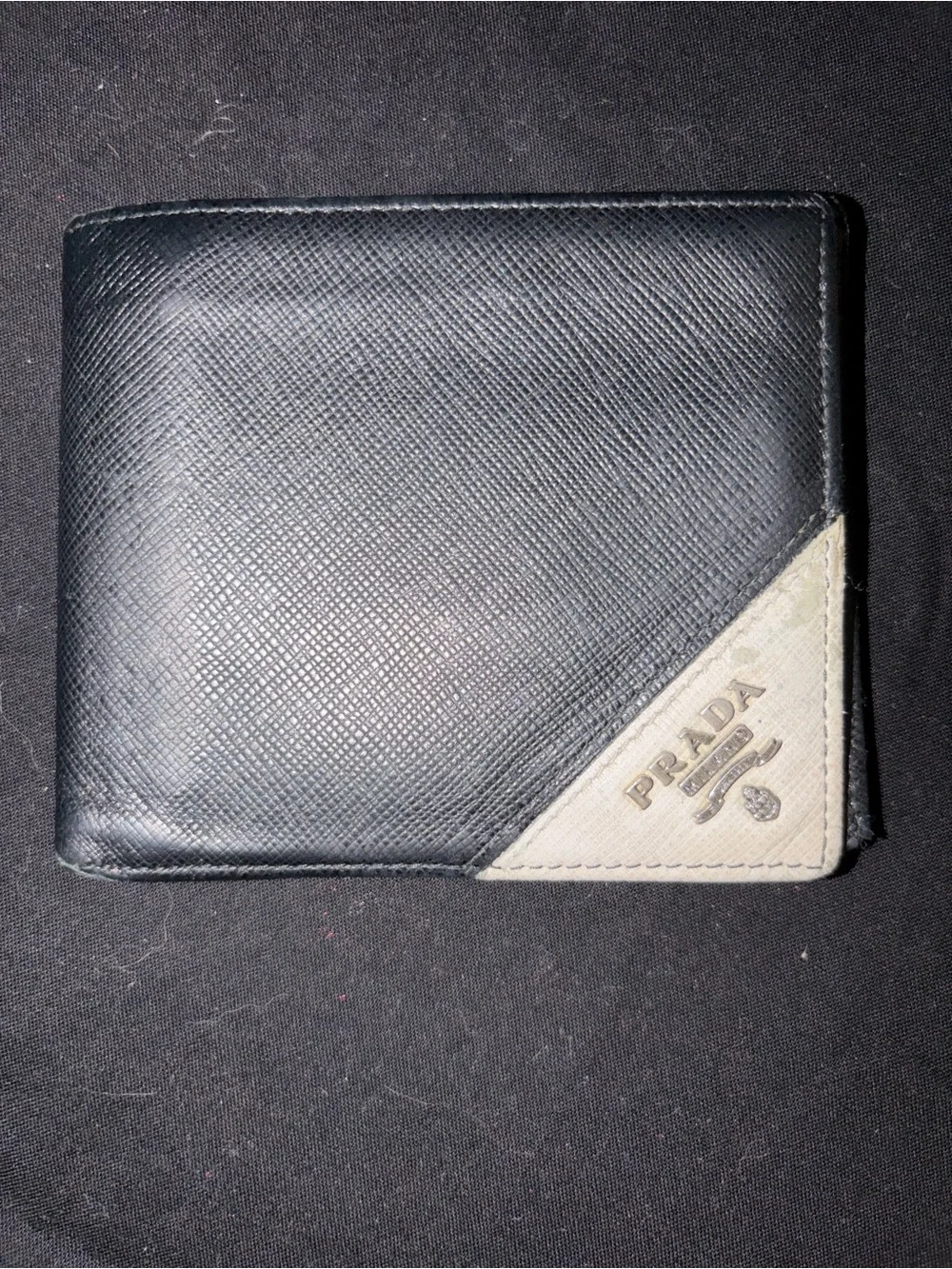 Prada Black Leather Wallet with Cream Corner Accent